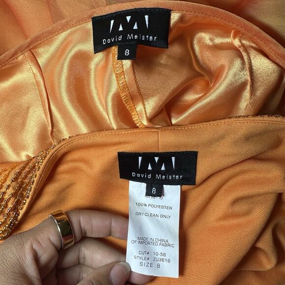 David Meister Y2K Orange Dress Vintage Skirt Set Formal Beaded Asymmetric - Picture 6 of 14